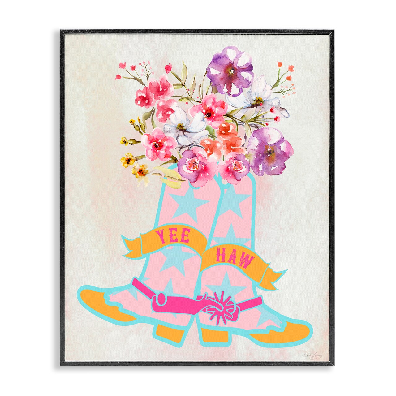 Stupell Industries Yee Haw Floral Cowgirl Framed Giclee Wall Art Design by Stella Chang